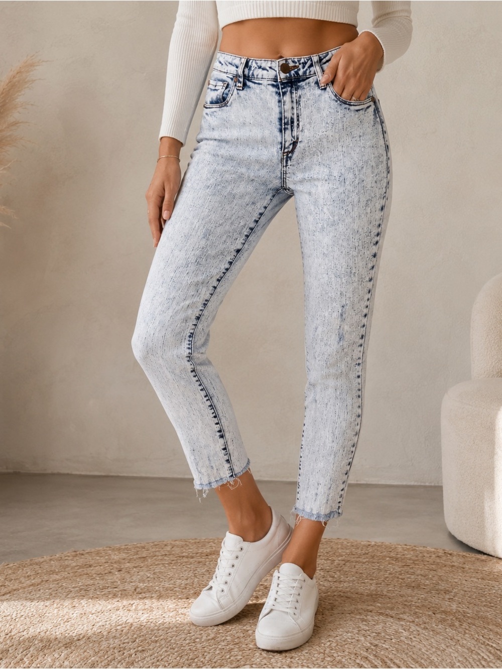 SEE THRU SOUL High Rise Crop Skinny Acid Wash Jeans Size 28
